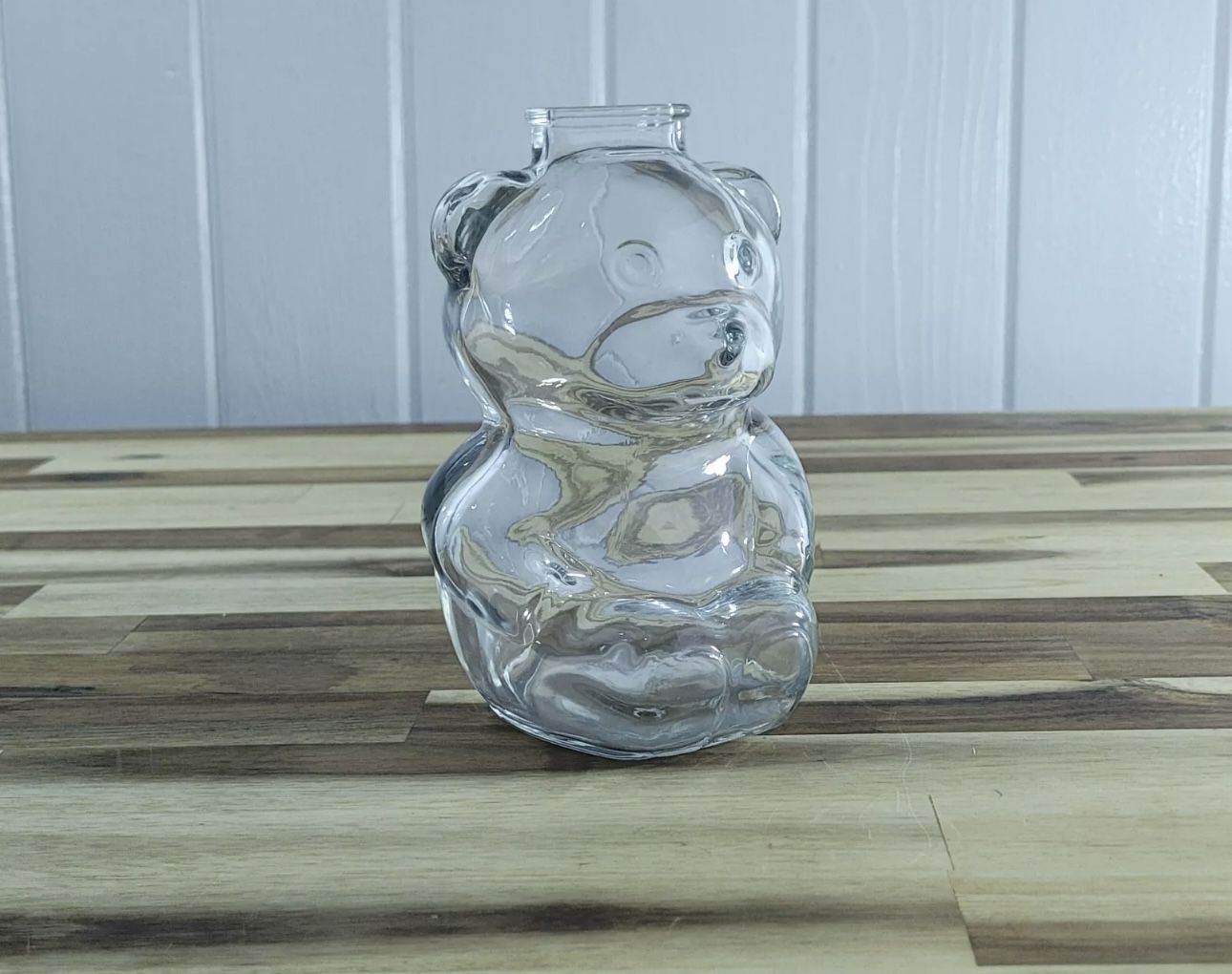 Vintage Anchor Hocking Clear Glass Teddy Bear Coin Bank 1960’s