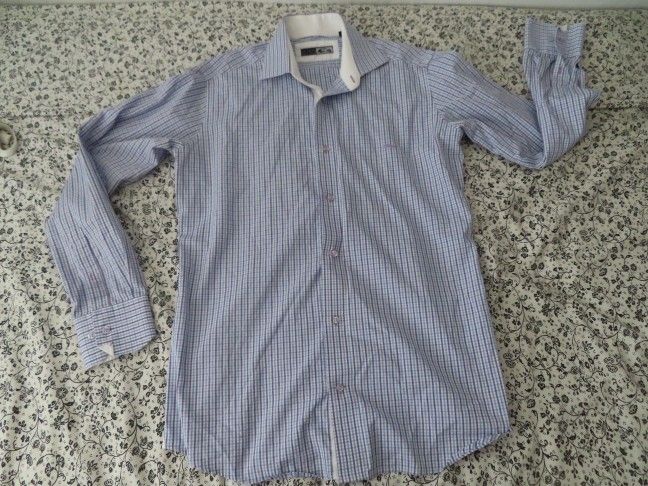 Miltiadis Light Blue Lavender Checkerboard Dress Shirt L $165.00