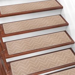 DK177 Stair Treads for Wooden Steps, 15 Pack 8"x30" Non-Slip Indoor Carpet Stair Treads with Reusable Polyester TPE Backing for Kids Elders and Pets (