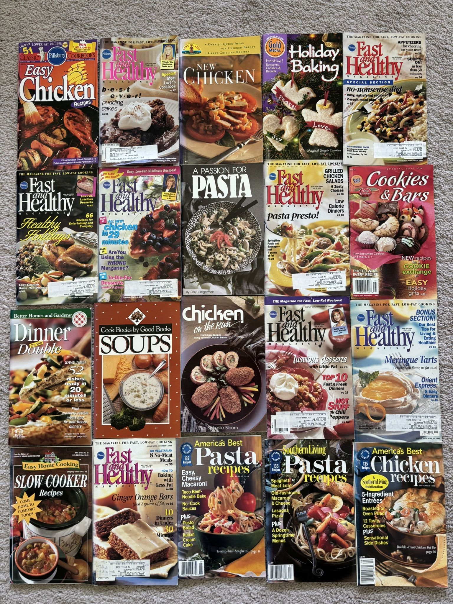 Popular Cookbook Recipe Mini Magazines, lot of 20, excellent/new condition.  Many brand names, Pillsbury Fast & Healthy, Southern Living, Easy Home Co
