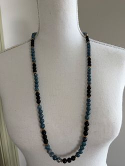 Vintage Blue and Black Beaded Necklace
