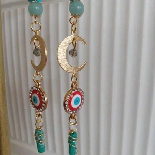 Gold Plated Brass Moon Earrings with ire Wrapped Green Imperial Jasper