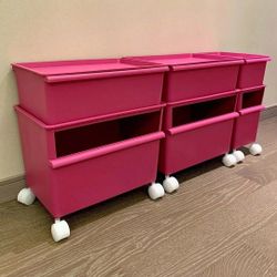 Plastic rose red organizing box, storage box, folding wheeled storage box, double-layer toy storage box, large storage box