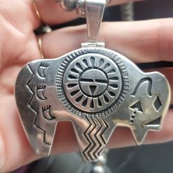 Large Sterling Silver Signed Navajo Necklace