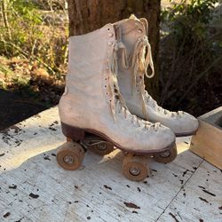 Vintage Roller Skates, Wood Wheels, Ware Brothers, Chicago Size 6 1/2 