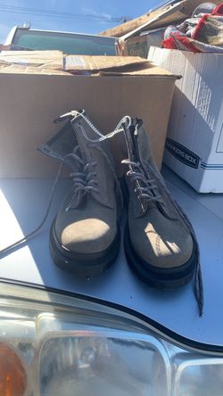 Gray Suede Lace-Up Ankle Boots