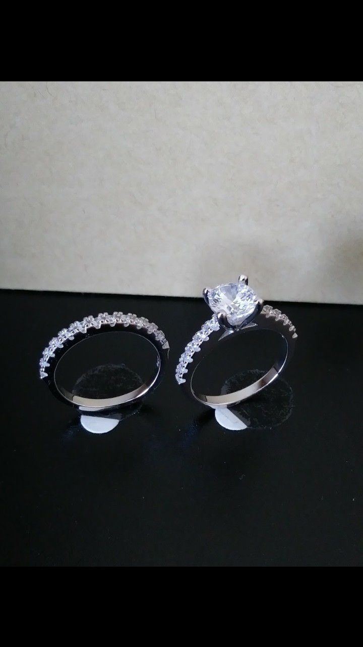 New with tag Solid 925 Sterling Silver ENGAGEMENT WEDDING Ring Set size 7 or 8 $150 each set OR BEST OFFER