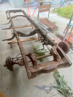 1946 Ford pick up truck frame short bed half ton. Comes with front end and front and rear leaf springs $500.