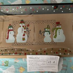 Pampered chef snowman-dots divided platter or holiday dots square bowl