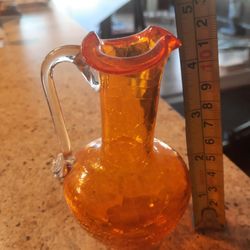 Mini Orange Crackle Glass Pitcher