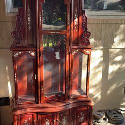 China Cabinet With Inlay carving. Use To Be A Clock Cabinet.