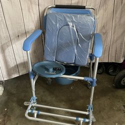 Shower Commode Chair with Wheels 4 in 1 Waterproof Rolling Shower Chair Transport