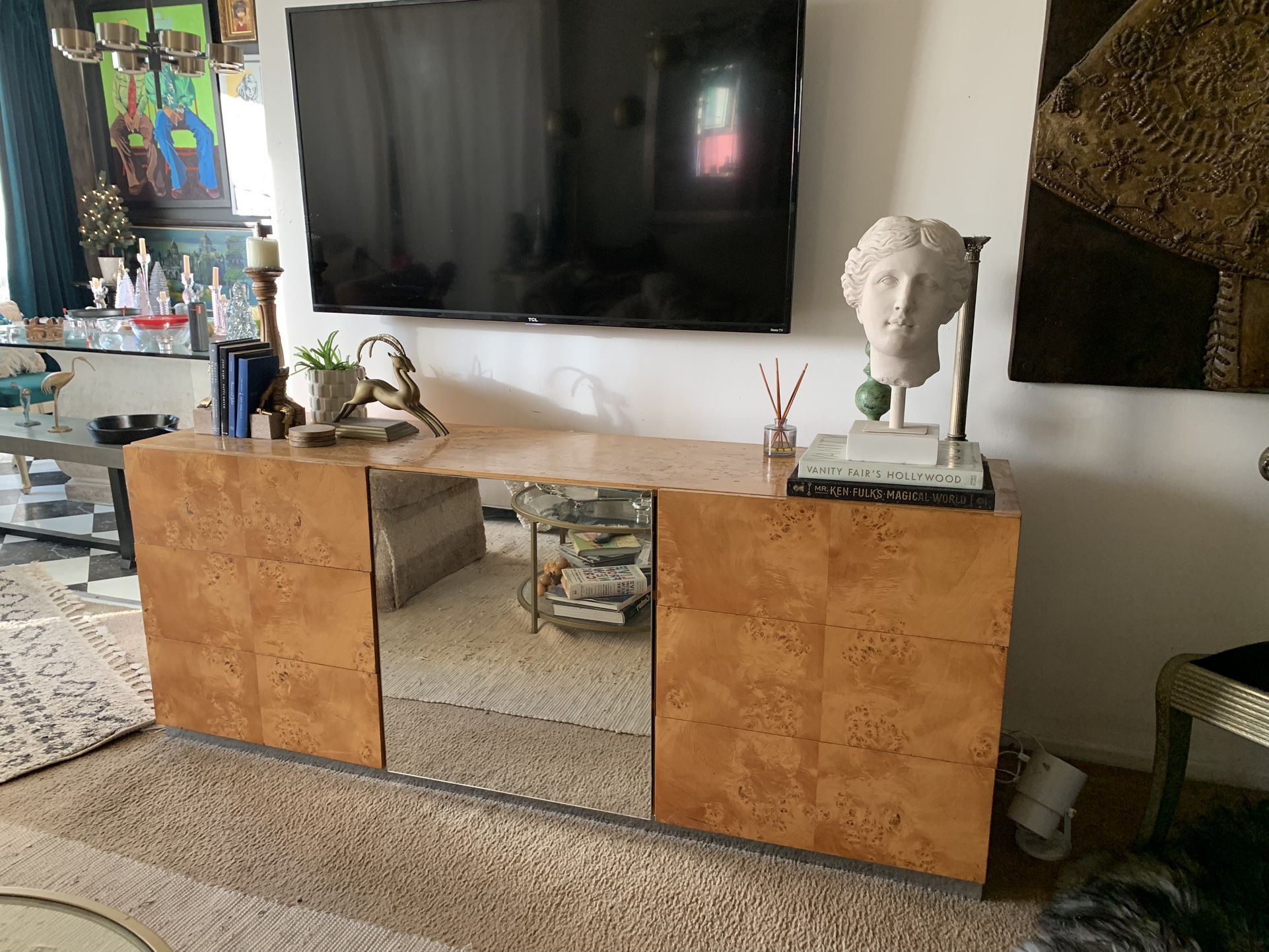Mid century Burlwood and Mirror Credenza/ Dresser