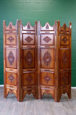 Persian Carved Floor Screen w/ Brass Inlay - Solid Wood - Delivery Available