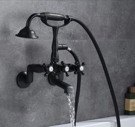 SUMERAIN Modern Triple Handle Claw Foot Tub Faucet with Hand Shower in Matte Black