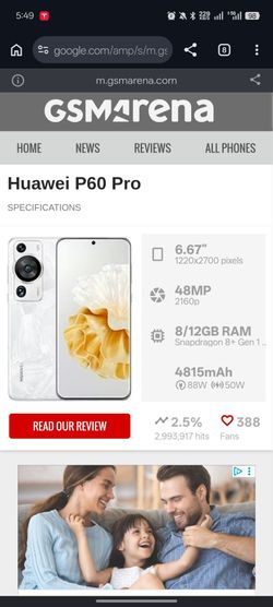 Huawei P60 Pro NO Google. 8g ram 256gb