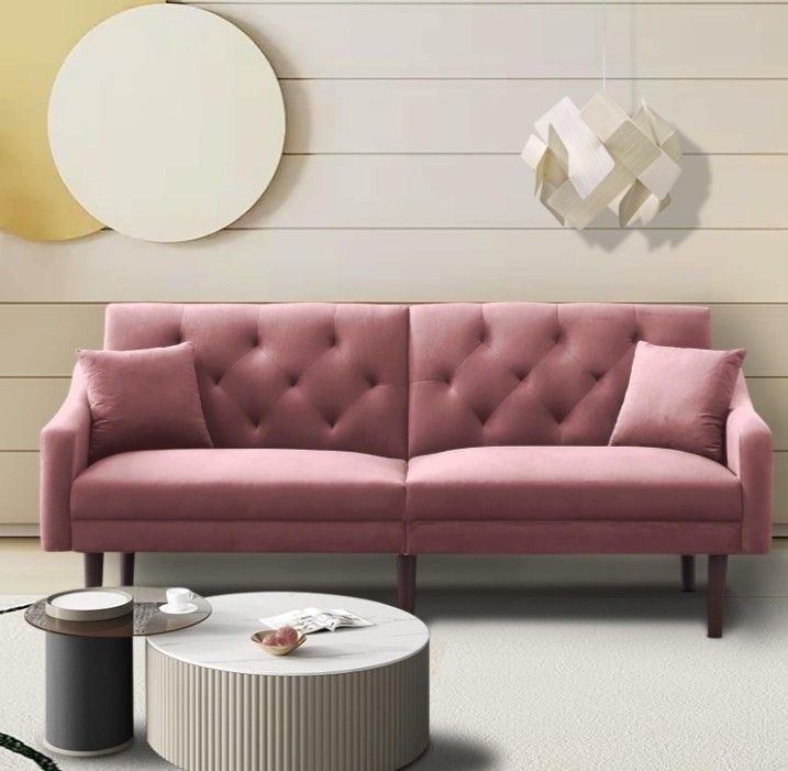 Pink Velvet Futon Couch