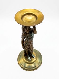 Antique Egyptian Revival Brass Figural Candle Holder Stand
