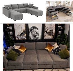 Luxury Modular Sectional Couch Bundle | U-Shaped Sleeper Sofa + Storage + Covers (MUST GO!)