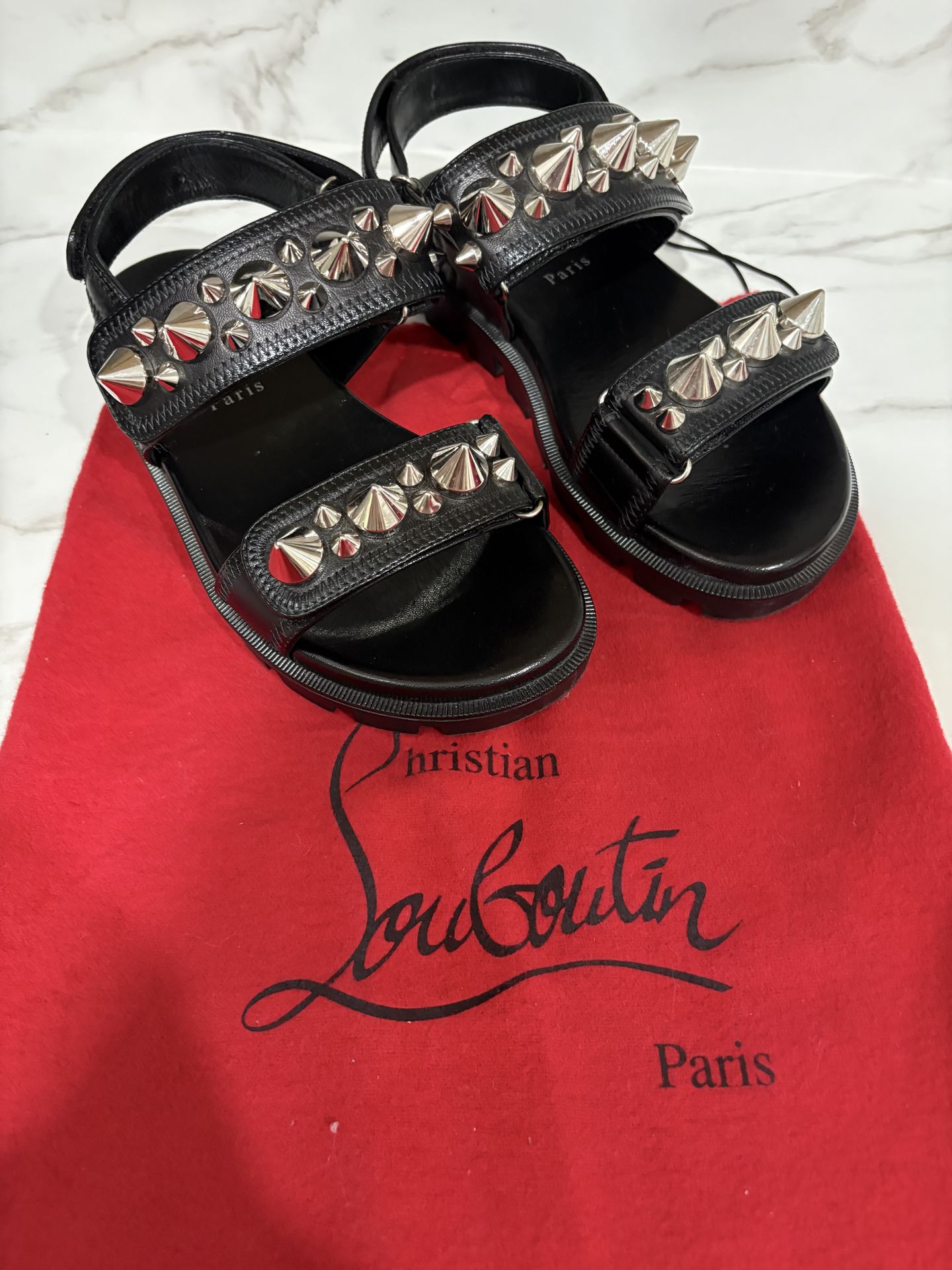 Size 6 Christian Louboutin Black Sandals with Silver Studs