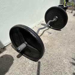 Curl Bar + 45lb Weight Plates Set – Strength Training Equipment