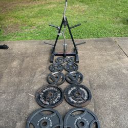 Olympic Weight Set  + Weight Tree + Curl Bar 