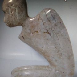 Modern Minimalist Sculpture Seated Man Pinkish Gray Stone Unsigned