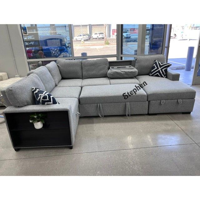 Boucle fabric sectional sleeper sofa with pull out bed - limited time offer
