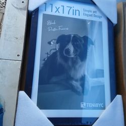 New 11x17 Picture Frame 3 Pack - Black Woodgrain, Solid Wood & HD Tempered Glass, Wall Gallery Poster Frame