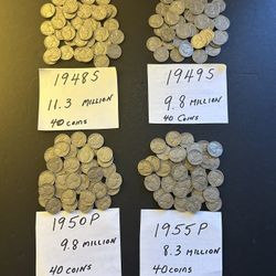 Coins – Jefferson Nickels – all Coins Very Low Mintage – 1950 P/1955P/1948S/1949S –40 Coins Each -  Total 160 Coins $125