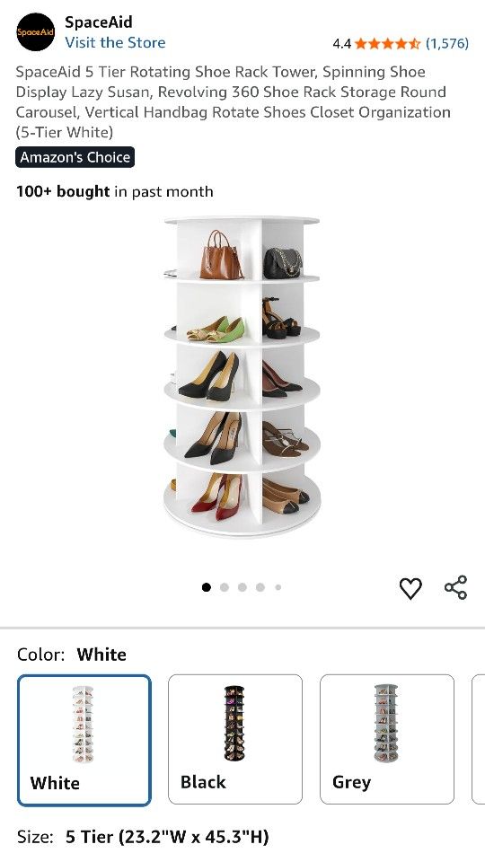 SpaceAid 5 Tier Rotating Shoe Rack Tower, Spinning Shoe Display Lazy Susan, Revolving 360 Shoe Rack Storage Round Carousel, Vertical Handbag Rotate Sh