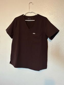 Figs Women's Brown Scrub Top Catarina Model, Size Large, One Pocket, Stretch