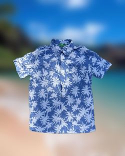 Dip Men’s Hawaiian Shirt Size Small Blue White Palm Tree Button-Up Short Sleeve