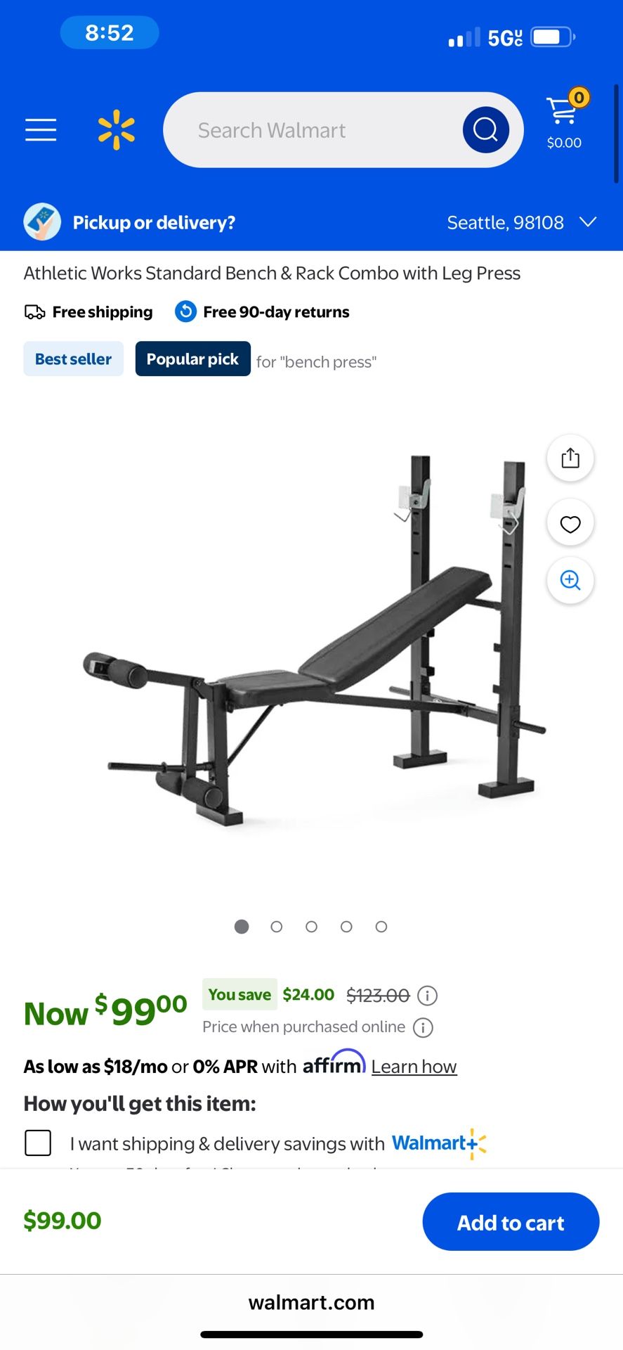 Athletic Works Standard Bench & Rack Combo with Leg Press