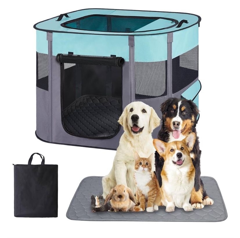 Xihan Large Green Foldable Dog Kennel Tent With Pad