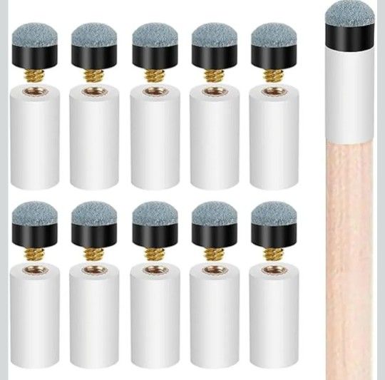 10 Sets Billiard Cues Tips Replacement with White Pool Cue Stick Ferrules, Billiard cues Tips, Screw On Pool Cue Tips Pool cue Tips Replacement kit, 1