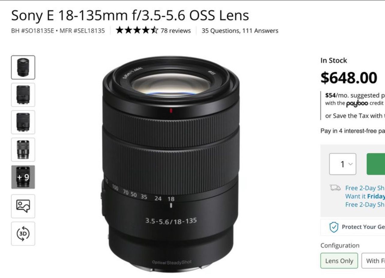 Sony 18-135mm F3.5-5.6 OSS APS-C E-Mount zoom lens