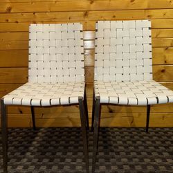 Set of 2 Safavieh Rayne White Woven Leather Dining Chairs – Modern Minimalist Design