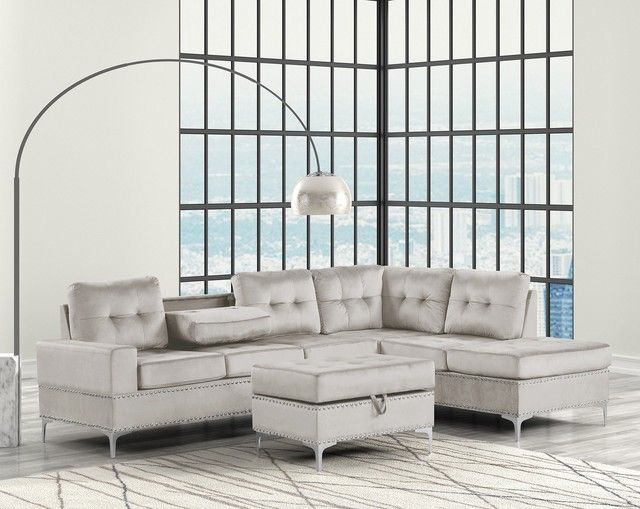 Reversible Sectional and Storage Ottoman Set