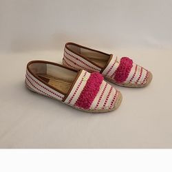 Tory Burch Pink And White Shaw Fringe Expadrille Size 8.5