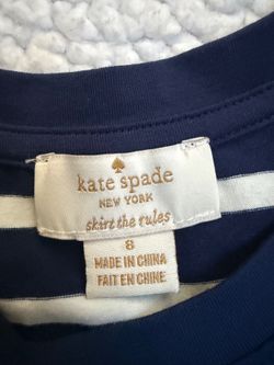 Kate Spade New York Girls Size 8 Navy White Striped Long Sleeve Tee Bow Sleeves