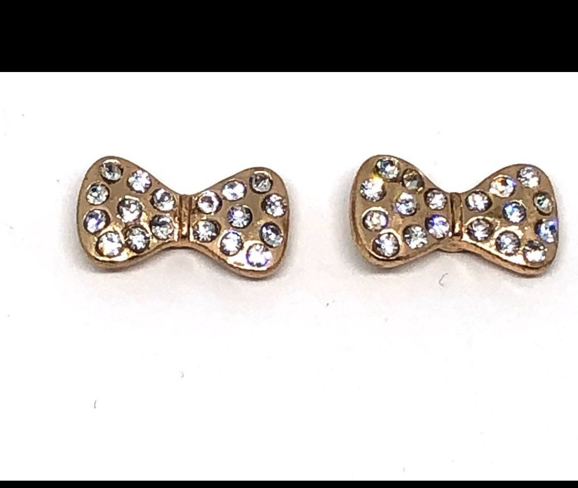 Gold Bow Stud Earrings With Crystals/rhinestones