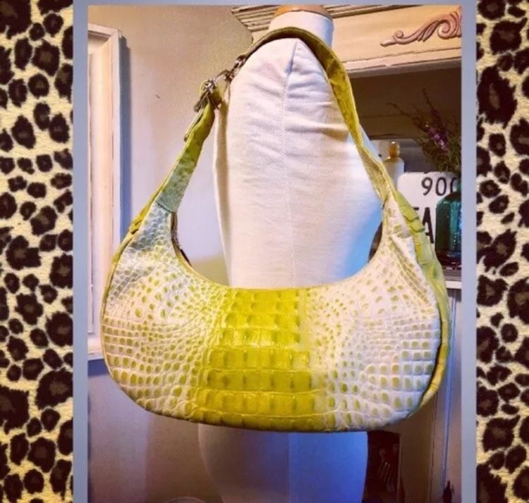 Petusco Embossed Genuine Leather Bag Vintage Yellow Lime Made In Spain Quirky