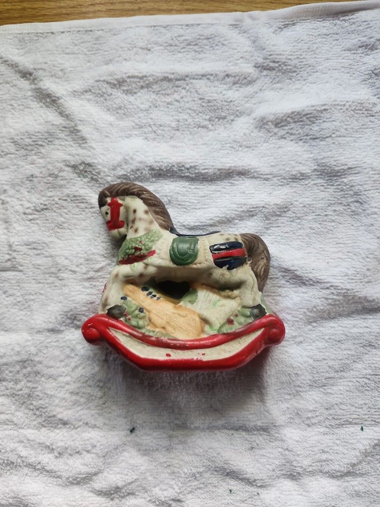 Vintage 1970's GIFTCO Rocking Horse Christmas Taper Candle Holder Porcelain