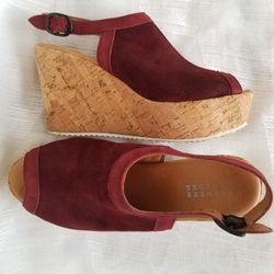 Barney's New York Suede Wedge Platform Sandals Burgundy Size 9