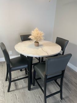 Round Marble-Top Counter Height Dining Set