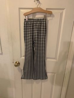 SHEIN Girls Black & White Plaid Flare Pants Size 9Y