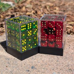 Chessex 12mm D6 Dice Set – Borealis Green & Gemini Black-Red (72 Dice)  Two Sets