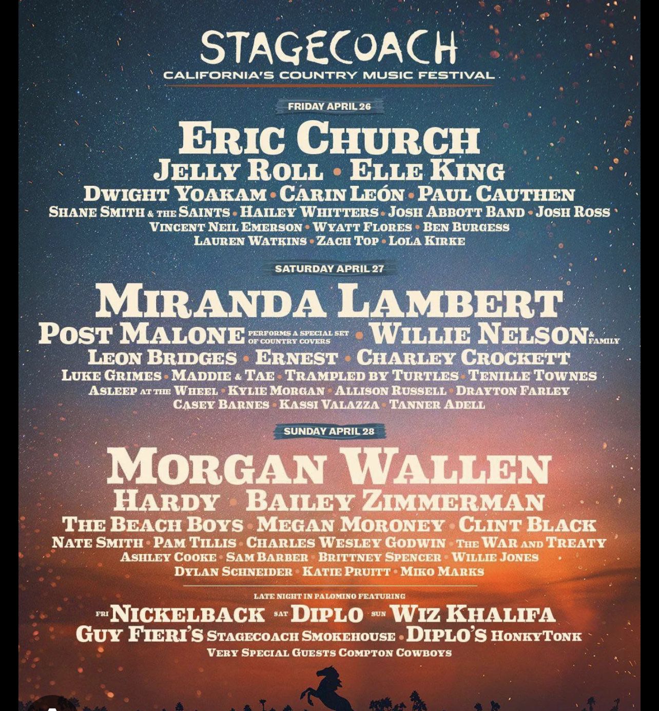 Stagecoach Artist And Artist Guess Band SUNDAY 