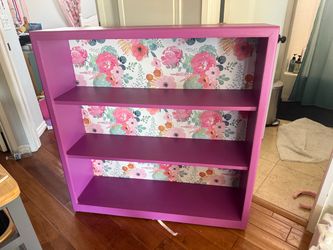 Painted Wood Bookshelf with Floral Panel